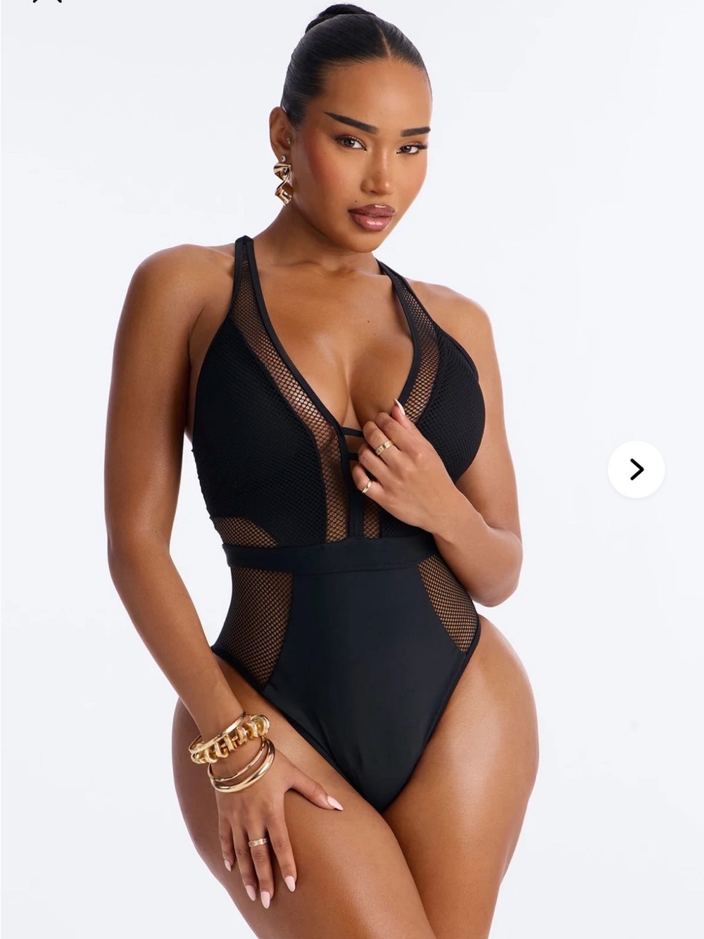Fashion Nova One Piece Swimsuit Fishnet Mesh Cut Out Black - NWOT